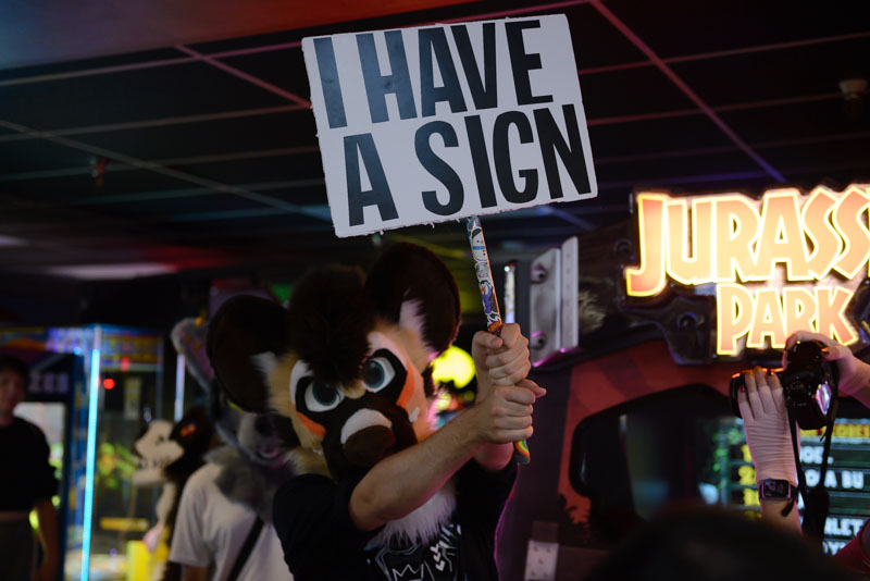 Hyper Coyote holding sign that reads I have a sign